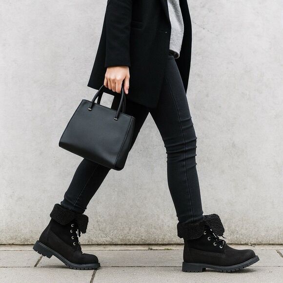 Timberland Womens 6.5 Black Waterproof Fold Down Fleece Lined Winter Boots - Picture 7 of 15